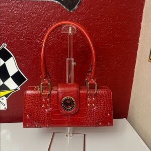 Metrocity Elegant Red Croc-Embossed Shoulder Bag